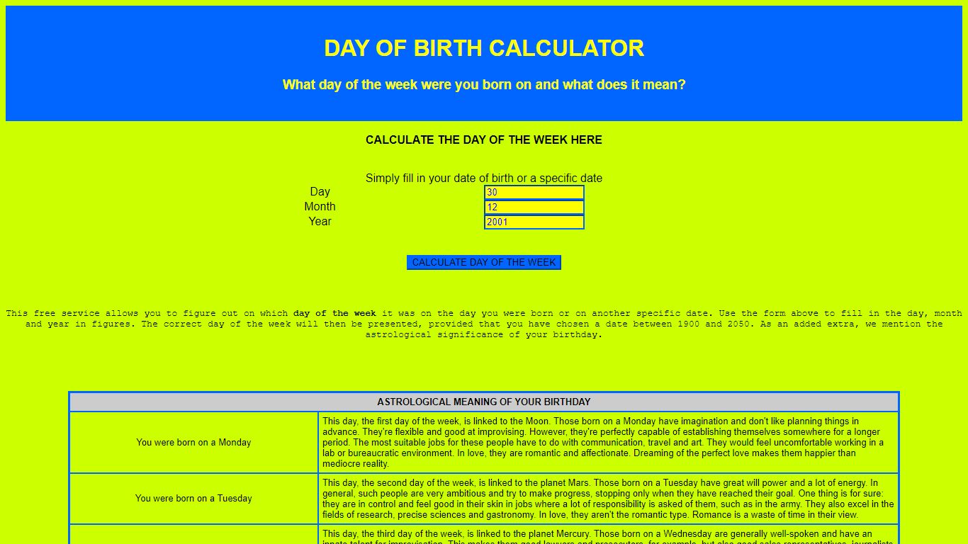 Day of birth meaning: influence on your personality